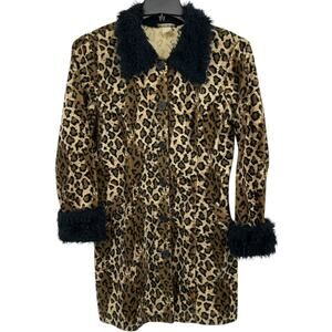 Vintage 90s Women's Leopard Print Girlfriends LA Faux Fur Button Up Jacket Sz L